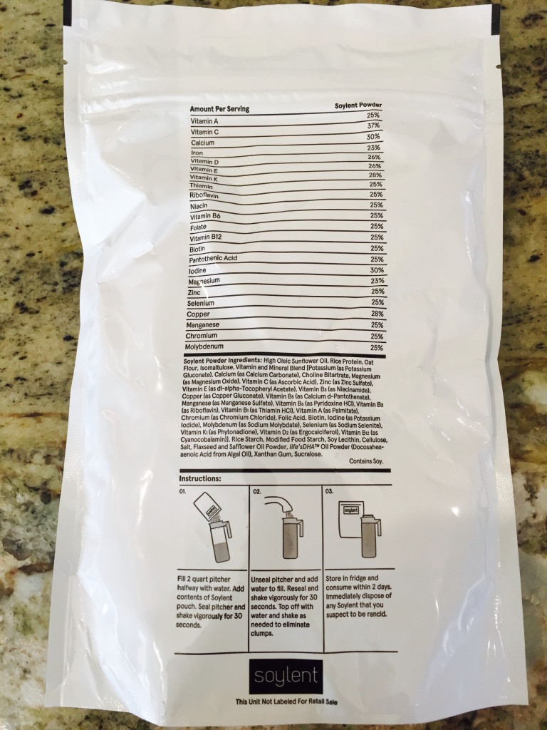 Nutrient facts for Soylent 1.4