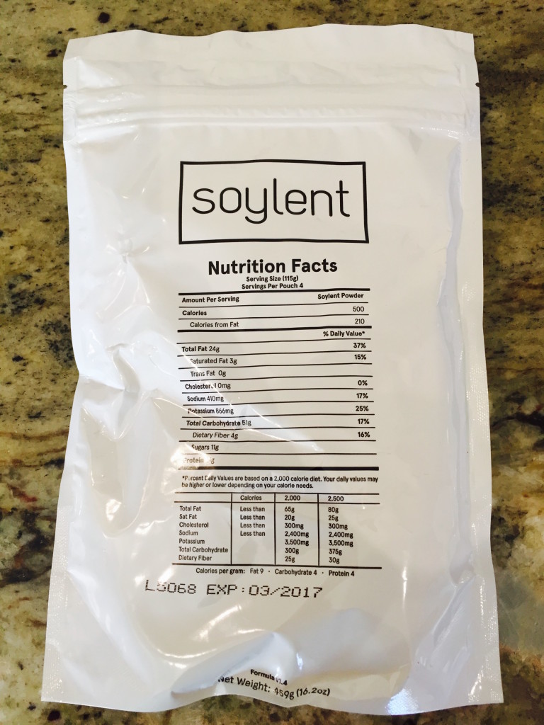 Nutrition facts for Soylent 1.4